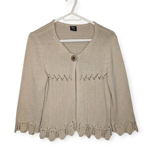 Tribal Beige Knit Cropped Cardigan Macrame Hippie Women’s Medium
